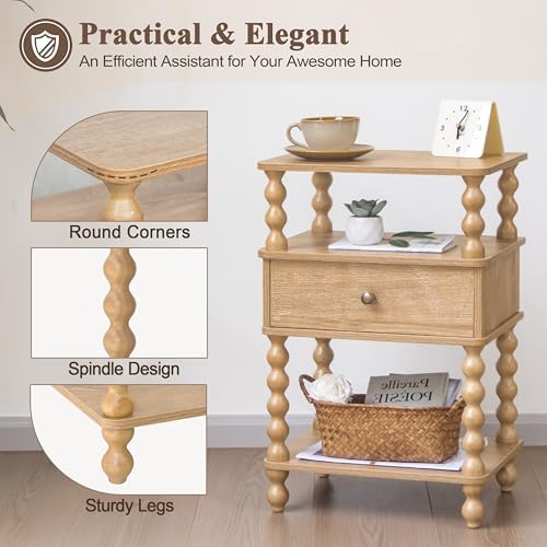 AWASEN Nightstand with Drawer, Walnut Bedside Table with Storage, End Table - Image 4