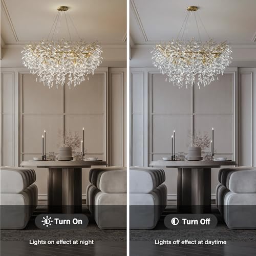 YUYI 47" Modern Crystal Chandelier, 14-Light Gold Tree Branch Chandelier, Round Chandeliers for Dining Room, Living Room, Foyer, Entryway, Kitchen, Bedroom, Luxury K9 Crystal Raindrop Light Fixture - Image 7