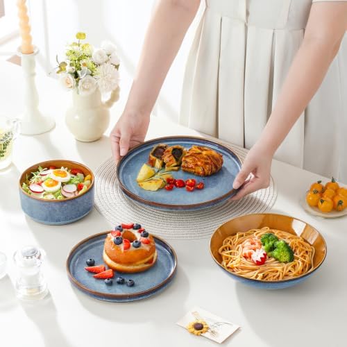 ONION Ceramic Plates and Bowls Sets for 6, 24 Pieces Stoneware Dinnerware Sets for Kitchen, Reactive Glaze Dish Set, Dishwasher and Microwave Safe, Blue - Image 2