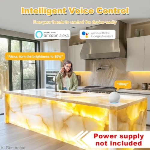 Lichaser 4 Pack LED Backlight Sheet Warm White 3000K 24V 36W, Dimmable LED Panel Sheet Work with Alexa, Flexible Backlit Light Remote & APP Control, 19.7X9.7 Inch for Marble, Onyx, Quartz Countertop - Image 2