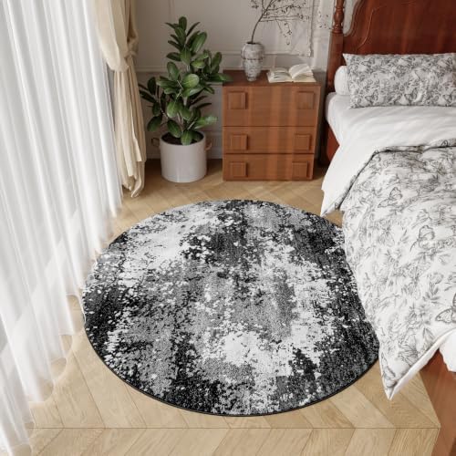 Black Round Rug 4ft Washable Circle Area Rugs for Entryway Kitchen - Image 3