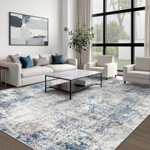 pmtsns Area Rugs 8x10 for Living Room: Washable Rug Modern Abstract Neutral Soft Non-Slip Low-Pile Indoor Large Carpet for Bedroom Dining Room Home Office Children's Room(GreyBlueBrown, 8'x10') - Image 2
