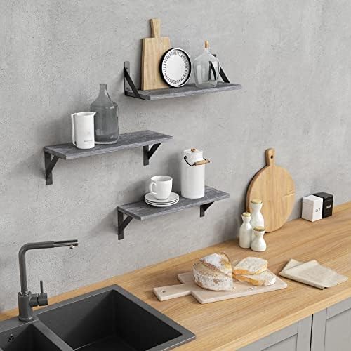 Forbena Grey Floating Shelves for Wall Decor Set of 3, Floating Book Shelves for Bedroom Living Room Classroom Library Office, Wall Mounted Shelf for Kids Room Christmas Decor (Rustic Gray) - Image 4