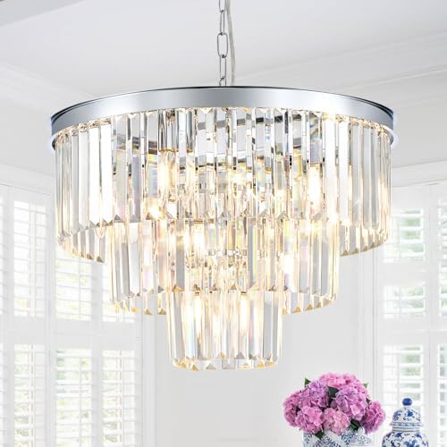 CATINER 20" Modern Crystal Chandeliers,7 Lights Chrome Round Light Fixture by CATINER