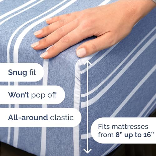 Full Size 4 Piece Sheet Set - Breathable & Cooling Sheets - Blue Stripes - Image 3