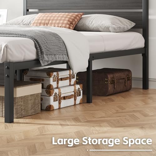 Fluest Full Bed Frame with Headboard and Footboard, Metal Platform Bed Frame with Under Bed Storage, All-Metal Support System, No Box Spring Needed, Easy Assembly,Rustic Grey - Image 5