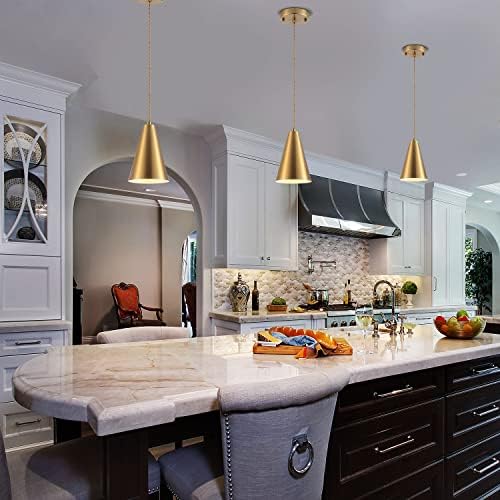 Dijiahua Brass Pendant Lights Kitchen Island,Gold Dining Room Light Fixtures Over Table with Cone Metal Shade, Modern Vintage Mini Chandeliers,Adjustable Cord Hanging Lighting for Bar,Sink.(1 Pack) - Image 2