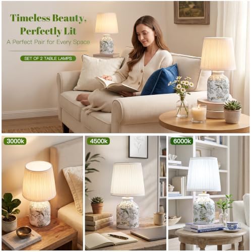 ShineTech Rechargeable Cordless Small Ceramic Table Lamps Set of 2, Green - Image 7