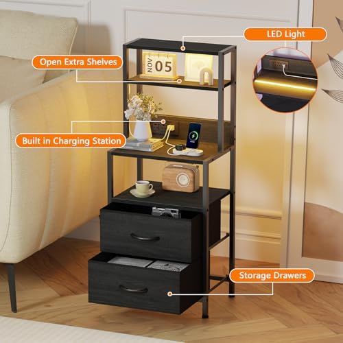 Furnulem Nightstands Set of 2,Tall Night Stand & Bedside Table with Charger - Image 6
