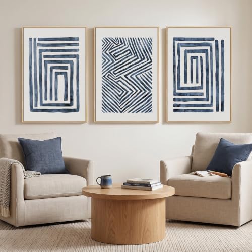 Large Framed Blue White Abstract Wall Art for Living Room, 3 Piece 24x36 In - Image 5