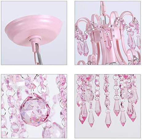 Q&S Mini Crystal Chandelier, Modern Pink Chandelier,Small Hanging Light Fixture for Princess Room Dressing Room Bathroom Clothing Store Salon W11.8 1 Light E26. UL Listed - Image 5