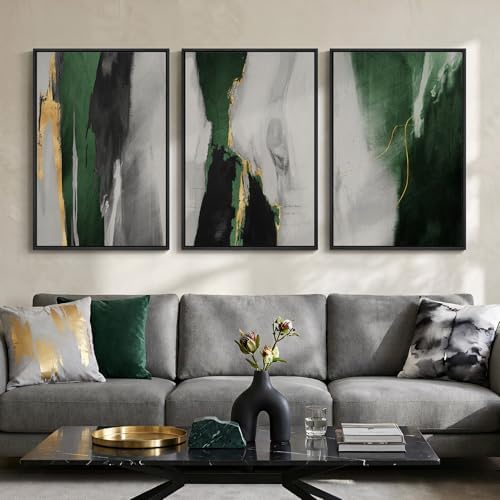 Large Framed Green Abstract Wall Art for Living Room, 3 Piece Set, 24x36 In by Cuspin