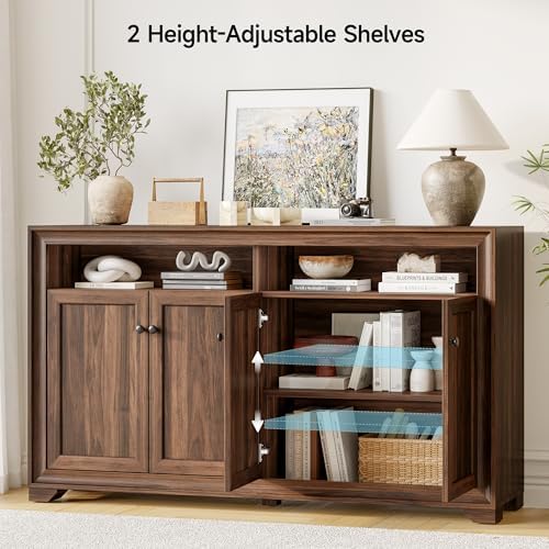 ONBRILL 60 Inches Sideboard Buffet Cabinet with Storage and 4 Doors, Brown - Image 4