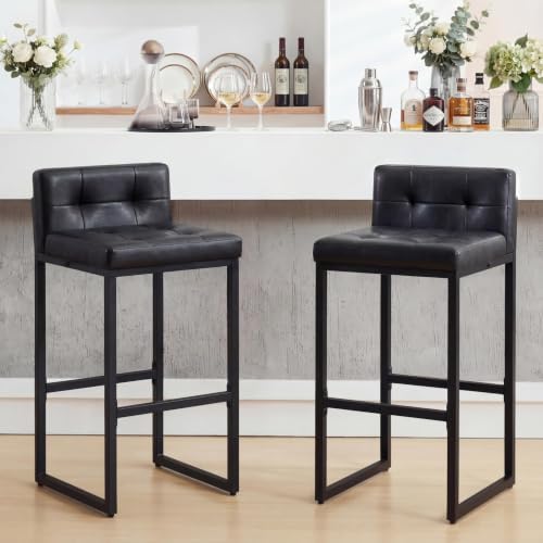 Bar Stools Set of 2, Counter Height Bar Stools Sets with Back, Faux Leather Barstools with Metal Legs and Footrest, Upholstered Bar Chairs for Dining Kitchen Island, Home Counter Bar by Unknown