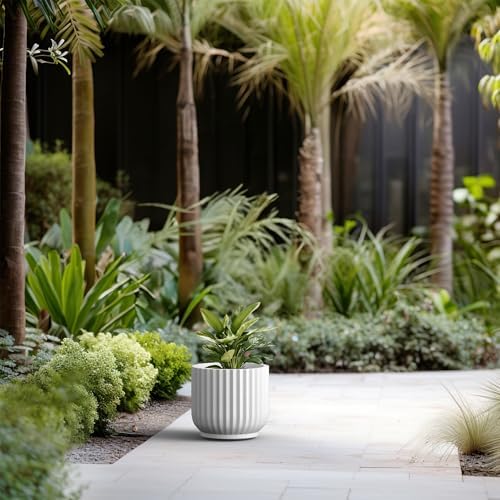 Kante Accent Round Pedestal White Concrete Planter 14" Dia, Outdoor - Image 5