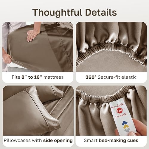 California Design Den Soft 100% Cotton Sateen Full-Size Bed Sheets, Mocha - Image 4