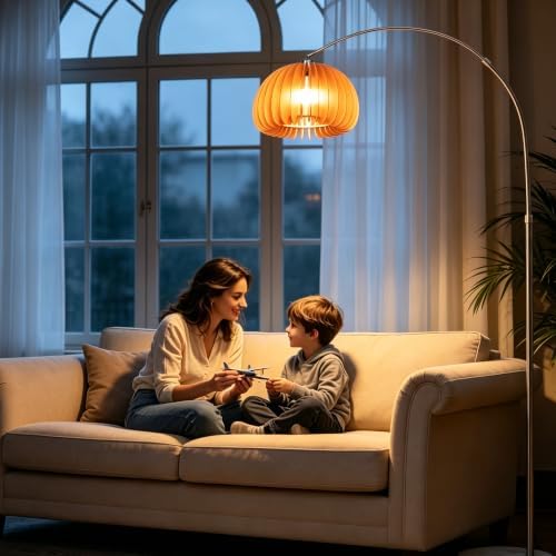 Modern Arc Floor Lamp Adjustable Wood Standing Lamp for Living Room - Image 3