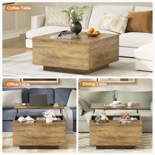 FABATO 31.5'' Lift Top Coffee Table Wood Center Table with Storage, Oak - Image 6