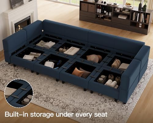 Belffin Modular Sectional Sofa with Storage Chaises Sectional Sleeper Sofa Couch 8 Seat Sectional Bed Blue - Image 3