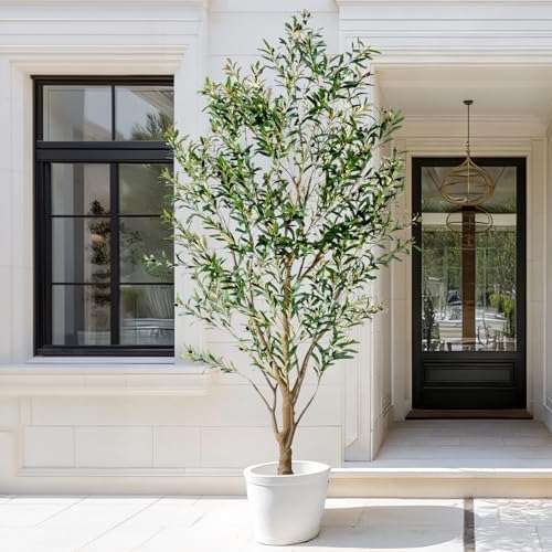 8FT Artificial Olive Tree with Realistic Leaves & Natural Trunk, Faux Silk Olive Plant in White Planter, Tall Fake Tree for Modern Home Office Living Room Entryway Corner Decor, Maintenance Free - Image 5