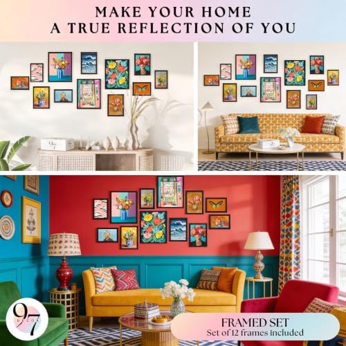 97 Decor Colorful Eclectic Wall Art, 12 Framed Prints, Black Frame - Image 4