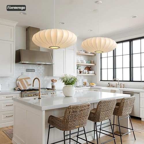 23.6in Lantern Pendant Light Bubble Saucer, White Imitation Silk - Image 3
