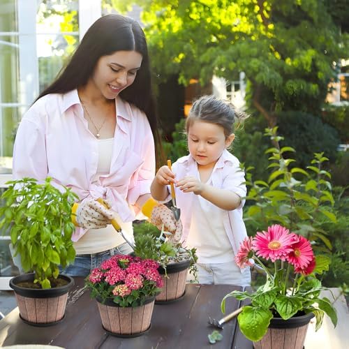 Quarut 4 Pack 8 inch Pots for Plants,Upgrade Whiskey Barrel Planters - Image 5