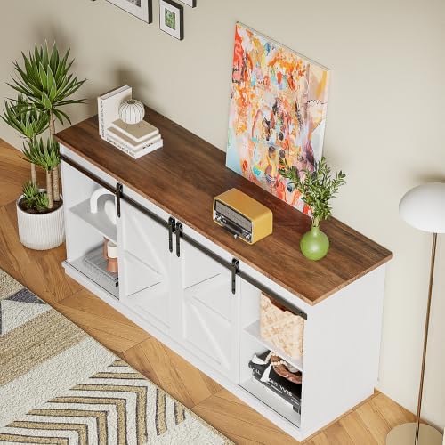 JUMMICO TV Stand for 65 Inch TV, Sliding Barn Doors, White - Image 4