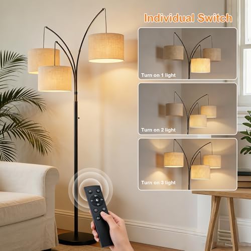 80 Inch Arc Living Room Floor Lamps with Remote Control,3-Light Lamp Shades - Image 3