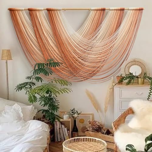 Macrame Wall Hanging Orange Boho Fiber Art Large Decor 57"W*31"L - Image 3