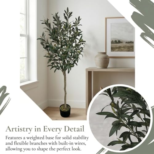 5ft Artificial Olive Tree, Large Faux Silk Plant for Home Decor - Image 5