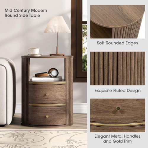 JOINICE Round Coffee Table and End Table Set,Walnut - Image 5
