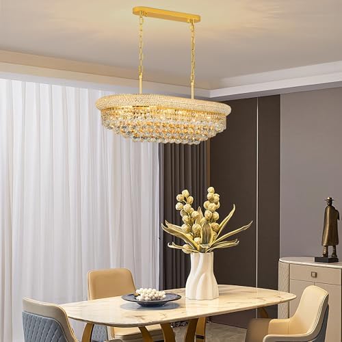 Gold Crystal Chandeliers for Dining Room，9-Lights L31 Inch - Image 3