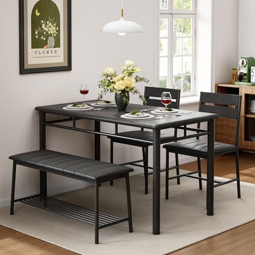 IRONCK Dining Table Set for 4, Kitchen Table and Chairs Set, Black - Image 4
