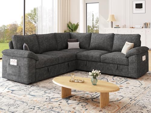 85'' Modular Sectional Sofa with Pull Out Bed, Sleeper Sofa, Dark Gray - Image 2