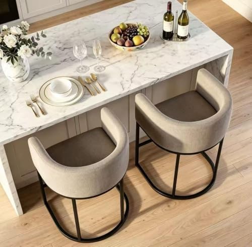 26" H Counter Height Bar Stools Set of 4, Modern Barrel Counter Stools with Backrest and Arms, Linen Fabric Upholstered Accent Barstools for Kitchen Island,Support 450 LBS (Sand) - Image 6