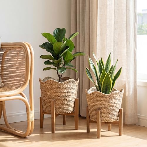 4 Pcs Large Seagrass Planter Basket with Plastic Lining Wicker Planter Basket Weaved Baskets for Plants Laundry Baskets Plant Container Straw Flower Pot for Indoor Outdoor Plants - Image 6