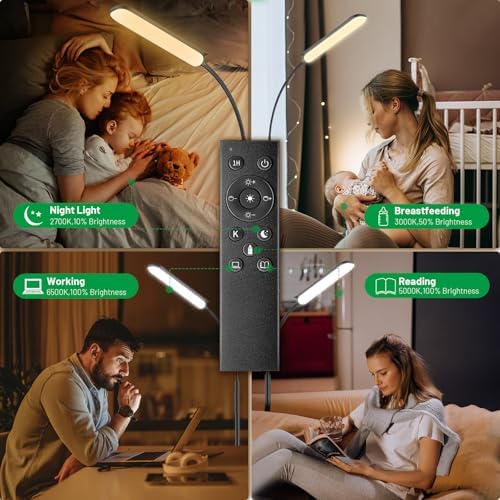 Yikuneng Dimmable LED Floor Lamp, Super Bright Reading Lamps Floor Standing lamp with Remote & Touch Control, Stepless Dimming & 2700K-6500K Color Temperature, for Living Room Bedroom Office, Black - Image 6