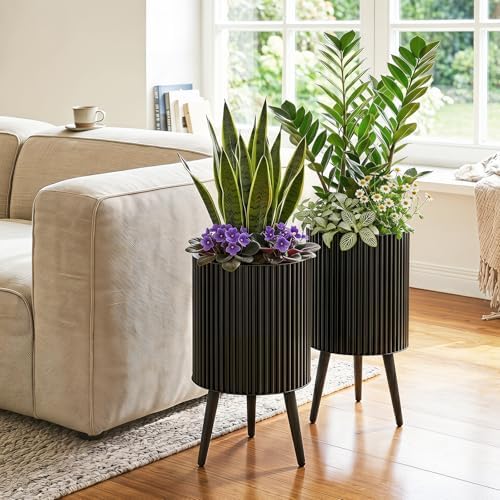 GIANTEX Plant Pot with Stand Set of 2, 14" & 12" Metal Plant Stand - Image 3