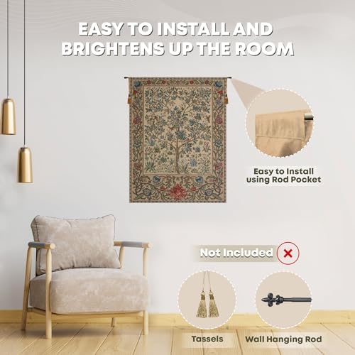 William Morris The Tree of Life Beige Tapestry Wall Hanging 45 x 34 in - Image 6