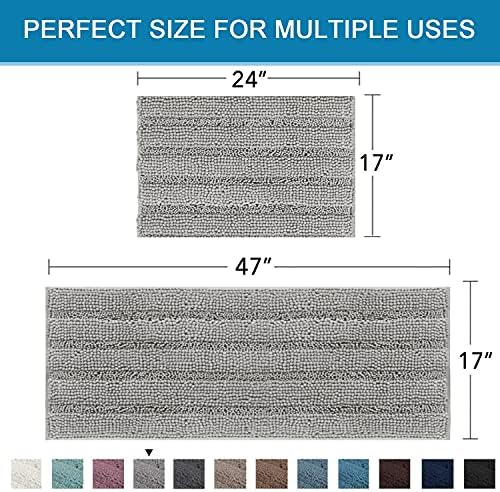 Non Slip Thick Shaggy Chenille Bathroom Rug Mat Set Extra Soft and Absorbent Striped Floor Rugs, 2 Piece, Machine-Washable - Image 2