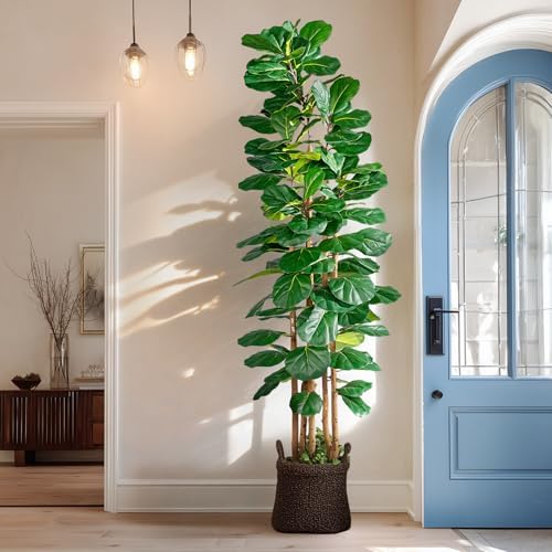 Large Fake Fiddle Leaf fig Trees Tall Artificial ficus Tree Indoor Outdoor Realistic Floor Plant Faux Plastic Plants Flowers for House Home Living Room Office Front Porch Modern Farmhouse Decor - Image 6