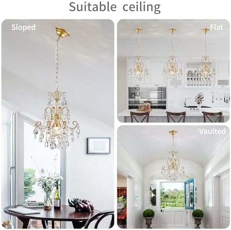 WUZUPS Crystal Chandelier 1-Light Pendant Ceiling Light Modern Lighting Fixture for Bedroom Hallway Bar Kitchen Bathroom, H 15.7" x W 13.8", E26 Base, Gold - Image 6