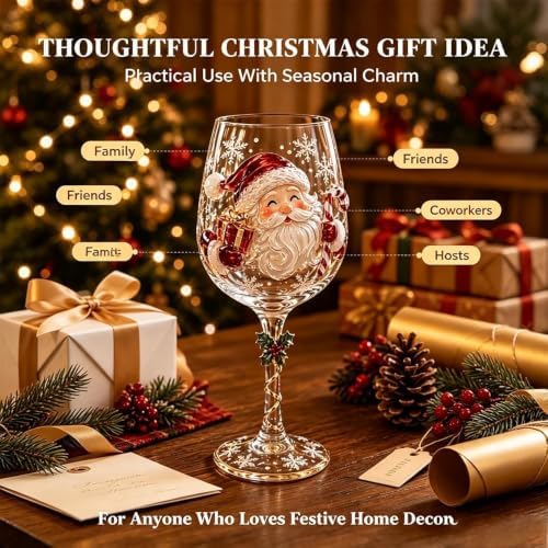 Christmas 3D Wine Glass Collection Gift Box Set, 3D Santa Christmas Wine Glass, Raised Holiday Goblet with Snowflake Decor, Festive Glassware for Wine, Cocktails, Holiday Party & Table Decor (E#) - Image 4