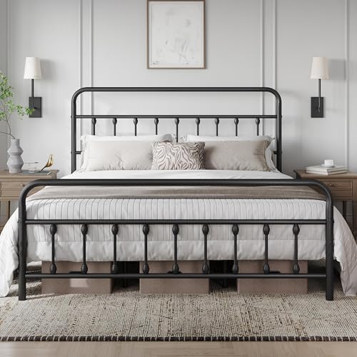 Yaheetech King Metal Platform Bed Frame, Victorian Headboard & Footboard by Yaheetech