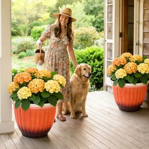 Autodaya 15" Large Planters For Outdoor Plants Set Of 2 Plastic Flower Pots - Image 2