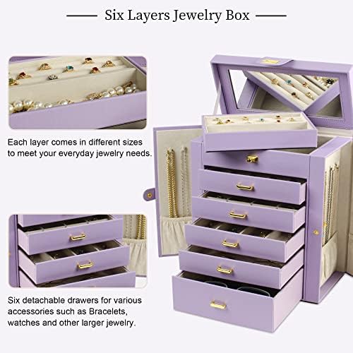 AKOZLIN 6-Tier Jewelry Box Organizer 5 Drawers Storage Violet Large - Image 2