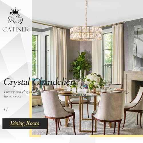 CATINER Gold Crystal Chandelier 18" 6-Light Modern Semi Flush Pendant - Image 3