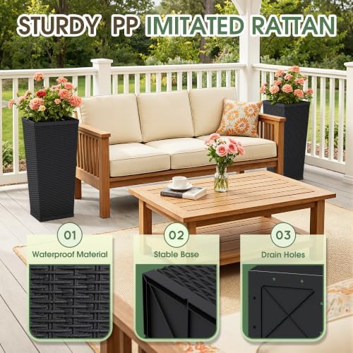 30 Inch Tall Plastic Planters(Set of 2) with Drainage Holes, Black - Image 5