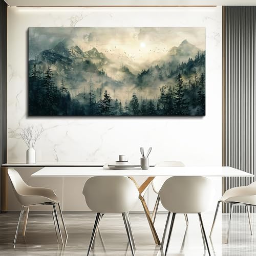 FUHAIHUA Canvas Wall Art For Living Room Framed Wall Decor For Bedroom Modern Office Wall Decoration Forest Fog Landscape Paintings Farmhouse Pictures Artwork Room Aesthetic Home Decor 20x40 In - Image 5